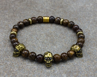 Bracelet for men - Beaded bracelet - Broncita, Bracelet for women, Elastic bracelet, Skull bracelet, Gift for men