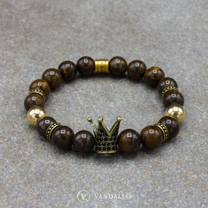 Men&#39;s Bracelet - Beaded Bracelet - Gold, Women&#39;s Bracelet, Stretch Bracelet, Crown Bracelet, Gift for Men