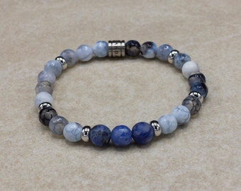 Women's Bracelet - Beaded Bracelet - Blue Sodalite, Agate, Men's Bracelet, Stretch Bracelet, Fine Bracelet, Gift for Women