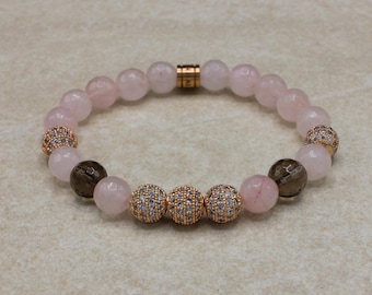 Women&#39;s Bracelet - Beaded Bracelet - Rose Quartz, Smoky Quartz, Men&#39;s Bracelet, Ethnic Bracelet, Gift for Women