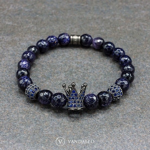 Men&#39;s Bracelet - Beaded Bracelet - Blue Aventurine, Women&#39;s Bracelet, Stretch Bracelet, Crown Bracelet, Gift for Men