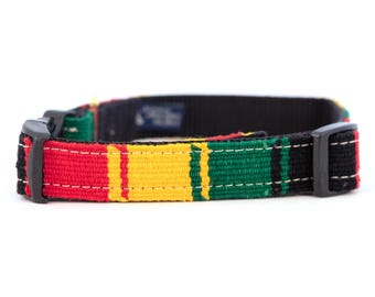 a tail we could wag Rasta dog collar handwoven fabric from Guatemala