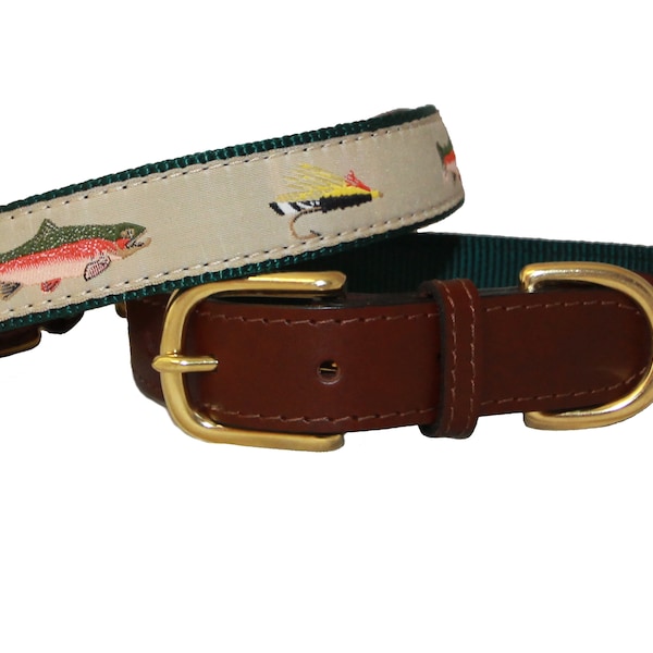 American Traditions Fly Fishing dog collar and leash, made in USA