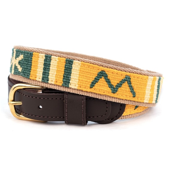 Handmade Cotton & Leather Belt - Guatemalan Woven Design, Solid Brass Buckle, Made In USA (1-1/4" Width)