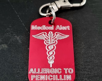 Medical Alert tag · Alert Customizable Engraved Aluminum· Medical Alert Keychain · Allergy· Medical Condition Info · Custom dog tag Keychain