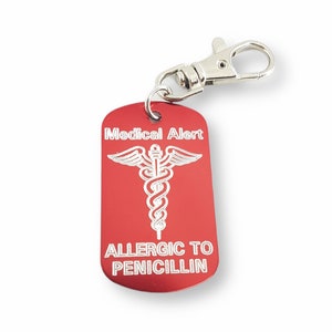 Medical Alert tag · Alert Customizable Engraved Aluminum· Medical Alert Keychain · Allergy· Medical Condition Info · Custom dog tag Keychain