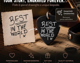 Personalizae Guitar Pick Custom Engraved Message ·Gguitar picks · Draw · Logo · Music gift · Guitar gifts · Custom Guitar Pick Gift Necklace