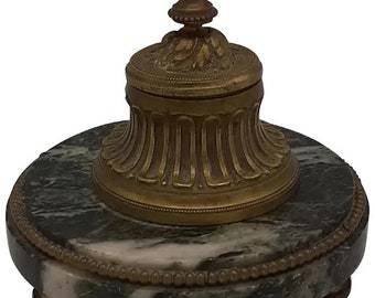 French Verde Antico Marble Inkwell