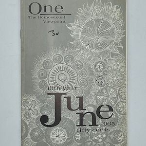 One, Inc. Magazine June 1965 Adult / Gay / Gay Art / Gay Interest / Gay History