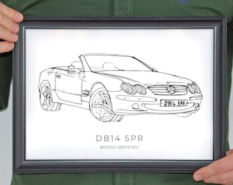 Custom Hand-Drawn Car, Bike or Vehicle Line Portrait | Personalised Car Drawing Portrait From Photo |  Great Gifts for Father's Day!