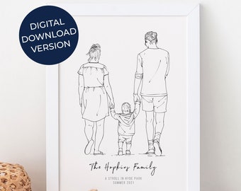 Personalised Hand Drawn Family Line Portrait, Custom Portrait Drawing From Photo, Gift for New Dads, Mother's Day Gifts, DIGITAL DOWNLOAD
