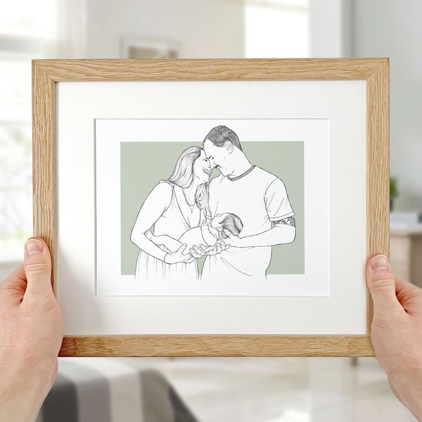 Custom Hand-Drawn Family Line Portrait, Personalised Portrait Drawing From Photo, Family Portrait, Line Portrait Sketch, Grandparent Gifts