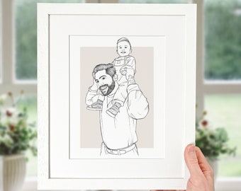 Portrait au trait papa dessiné à la main personnalisé, dessin de portrait personnalisé à partir d'une photo, portrait de famille, croquis de portrait au trait, cadeau de fête des pères