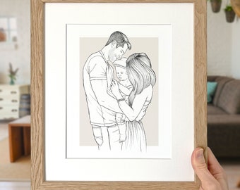 Custom Hand-Drawn Mummy Line Portrait, Personalised Portrait Drawing From Photo, Family Portrait, Line Portrait Sketch, Gifts for Mums