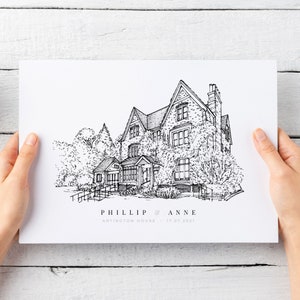 Custom Hand Drawn Wedding Venue Line Portrait | Custom Drawing From Photo | Keepsake Gift for Friends, Couples, Weddings and Anniversary