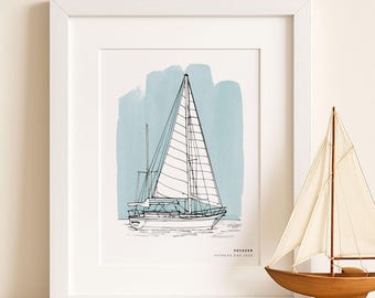 Dessin de bateau personnalisé dessiné à la main à l'aquarelle Dessin de yacht personnalisé à partir d'une photo Cadeaux de voile pour amis Cadeaux de retraite pour plaisanciers