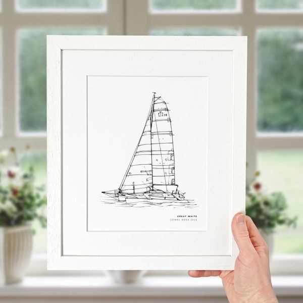 Custom Hand Drawn Boat, Ship, Yacht Portrait | Custom Drawing From Photo | Thoughtful Gifts for Dads, Friends, Couples | Mounted Print