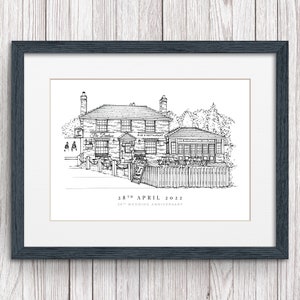 A personalised gift of a custom hand drawn wedding venue line portrait by Lock and Dale