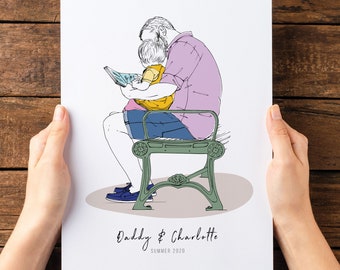 Custom Hand-Drawn Colour Family Line Portrait, Personalised Drawing From Photo, Father's Day Gifts, Gifts for Dads, Custom Birthday Gifts