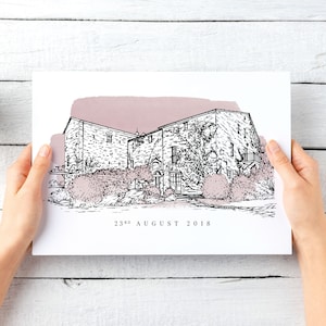 Custom Hand Drawn Wedding Venue Watercolour Line Portrait | Custom Drawing From Photo | Keepsake Gift for Friends, Couples and Weddings