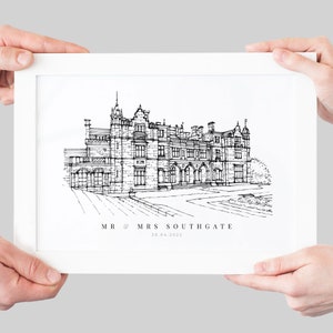 Hand Drawn Wedding Venue Line Portrait, Custom Line Drawing From Photo, Personalised Gift for Friends, Anniversary Gifts, Couples Gifts
