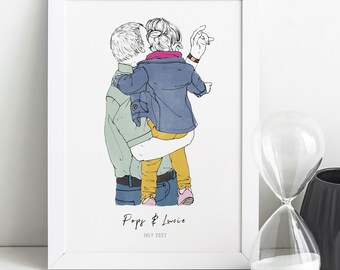 Watercolour Grandparents Line Portrait, Custom Drawing From Photo, Gift for Grandparents, Grandad Gifts, Grandma Gifts, Family Portrait