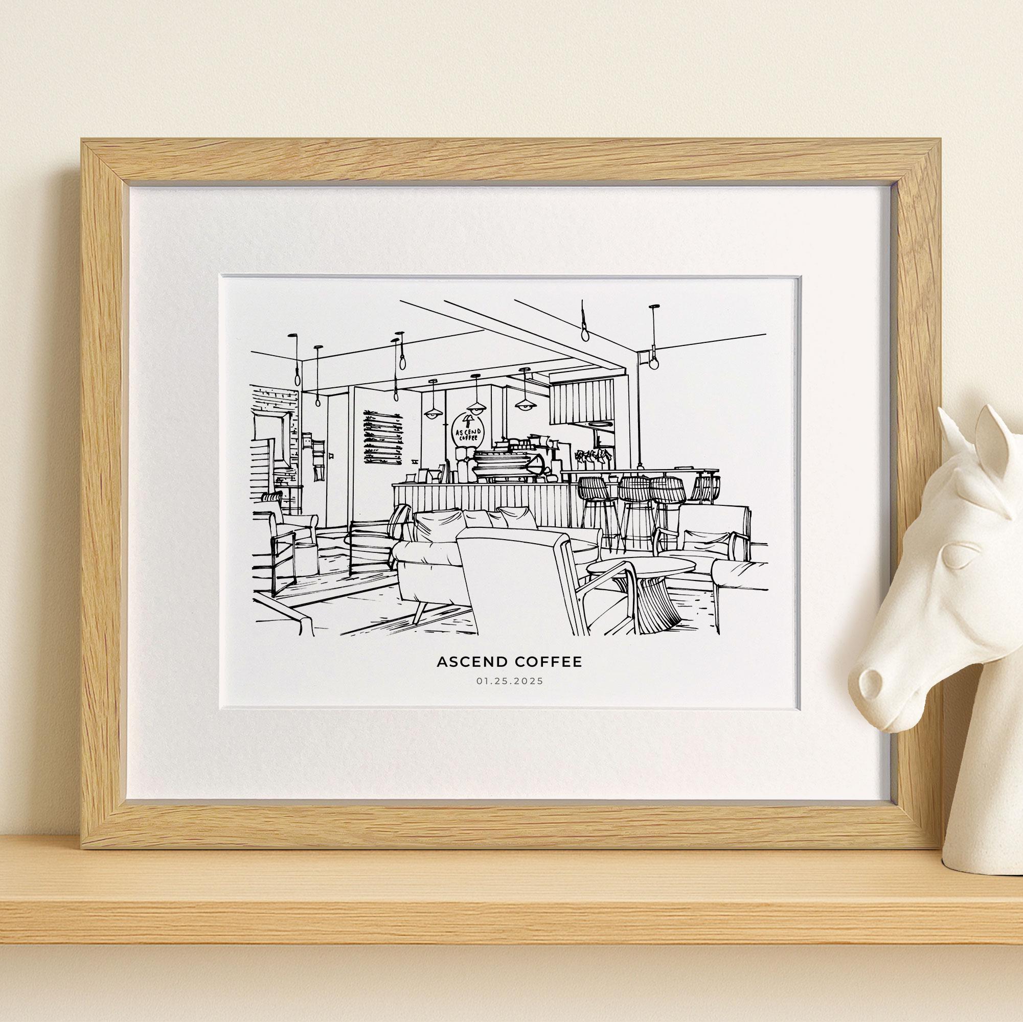 Custom Hand-drawn Restaurant Interior Sketch Cafe Drawing From Photo ...
