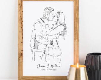 Custom Hand-Drawn Couple Line Portrait | Personalised Drawing From Photo | Unique Gift For Couples and Friends for Birthdays and Weddings