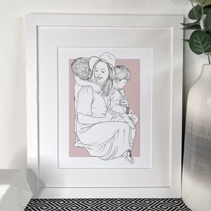 Custom Hand-Drawn Mum Family Line Portrait Personalised Drawing From Photo, Mum Birthday Gift, Gifts for Moms, New Mums Gift, Nanny Gifts