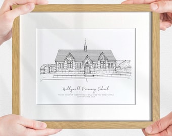 Croquis dessiné à la main pour l'école ou l'université, Cadeaux personnalisés pour professeur, Cadeaux de remise des diplômes personnalisés, Promotion 2025, Cadeaux de remerciement, Départ de l'école