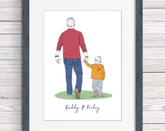 Custom Hand-Drawn Colour Line Portrait | Personalised Portrait Drawing From Photo | The Perfect Gift for Grandparents, Father's Day Gifts,