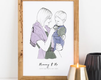 Custom Hand Drawn Watercolour Family Line Portrait | Drawing From Photo | Unique Gift for Valetines, Mother's Day, Birthdays and Fathers Day