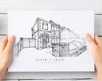 Custom Hand Drawn House Line Drawing | Custom Portrait From Photo | Keepsake Gift for Housewarmings, Couples, Friends & Wedding Anniversary