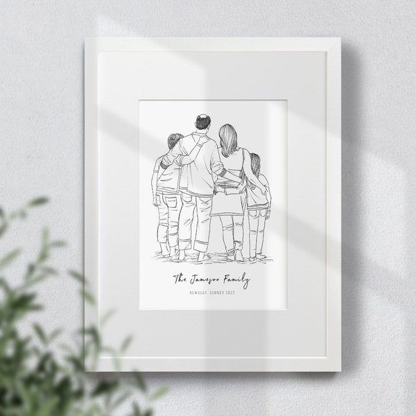 Custom Hand-Drawn Dad and Family Line Portrait | Custom Portrait Drawing From Photo | Unique Gift for New Dads for Christmas