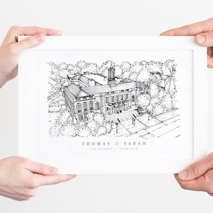 Custom Hand-Drawn Wedding Venue Line Portrait | Custom Drawing From Photo | Custom Line Drawing of Buildings, House Sketch, Venue Drawing