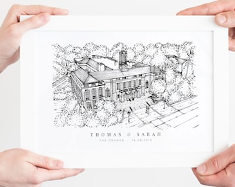Custom Hand-Drawn Wedding Venue Line Portrait | Custom Drawing From Photo | Custom Line Drawing of Buildings, House Sketch, Venue Drawing