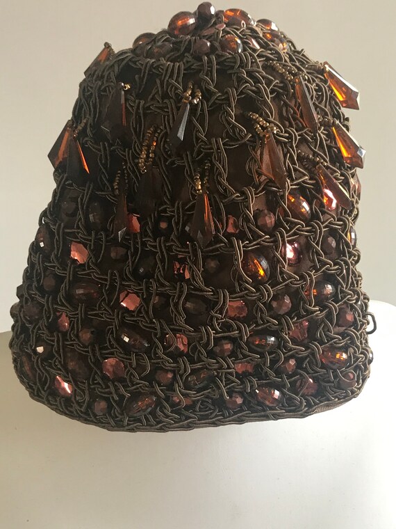 Beautiful Beaded Vintage Hat - brown - image 3