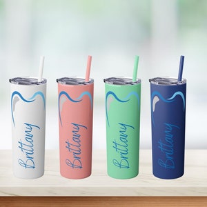 Personalisierter Mundputzbecher mit Strohhalm, Geschenk für Zahnarzthelfer, Geschenk für Zahnarzthelfer, Geschenk für Zahnärzte, Zahnbecher mit Strohhalm