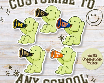 Custom College Smiski Cheerleader Sticker | Cute University Waterbottle Sticker | Personalized School Laptop Sticker | Dorm Decor