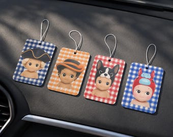 Custom Sonny Angel Car Freshener | College Gingham Air Freshener | Customizable Any School Mascot Colors | Cute Dorm & Car Accessory Gift