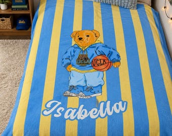 Personalized College Bear Blanket | Custom Name Fuzzy Throw, Dorm Decor