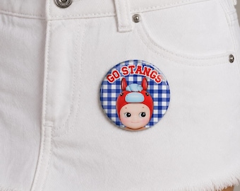 Custom College Game Day Button | Personalized School Spirit Pin, Gingham Character Accessory