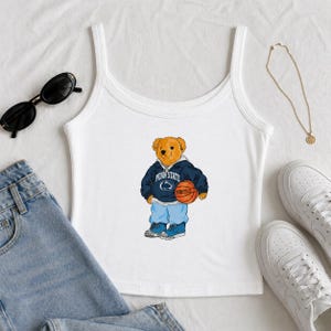 Custom College Teddy Bear Tank Top, Personalized Campus, Game Day Outfit, Y2K Cropped Cami