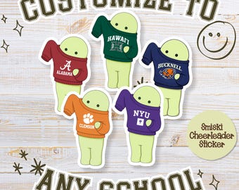 Custom College Smiski Sticker | Cute University Sticker | Personalized School Mascot Decal | Laptop & Water Bottle Sticker