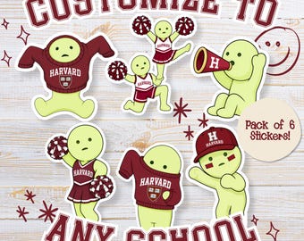 Custom Smiski College Sticker Pack | Cheerleader & Game Day Stickers | School Spirit Sticker Bundle | Cute Sports Stickers | Custom College