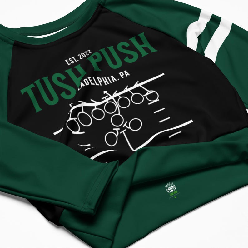 Tush Push™ Crop Top, QB Sneak Sports Fitness Shirt, Striped Sleeves, Recycled