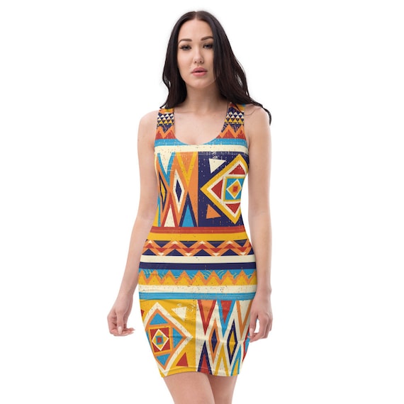 Kente Cloth Print Body-con Designer African Textile Fitted 