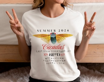 Cicadas 2024 T-shirt, Women's Brood XIII and Brood XIX Midwest Tour, Eastern Tour, Top for Entomologists