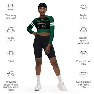 Tush Push™ Crop Top, QB Sneak Sports Fitness Shirt, Striped Sleeves, Recycled