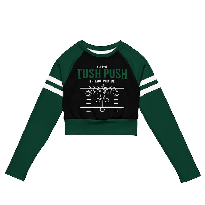 Tush Push™ Crop Top, QB Sneak Sports Fitness Shirt, Striped Sleeves, Recycled